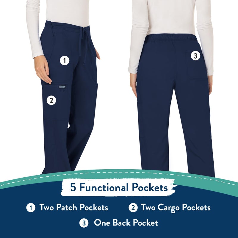 Cherokee Scrubs for Women Mid Rise Moderate Flare Drawstring Pant with 5 Pockets, Ultra Soft & Breathable Fabric - WW120 Plus Size - WW120, 4XL, Navy - Image 5